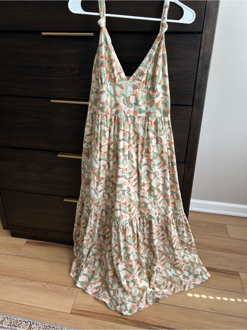 Abercrombie & Fitch Peach and Sage Floral Tie-Shoulder Maxi Dress